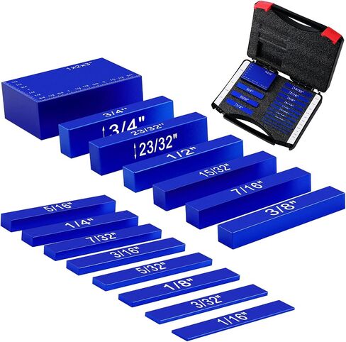 Setup Blocks Height Gauge Set, 15 Pieces Precision Saw Kit Drill Press Table Router Setup Blocks Woodworking Tool Setup Bars Accessories Aluminum Square Laser Engraved Size Markings(Blue) in Saudi Arabia
