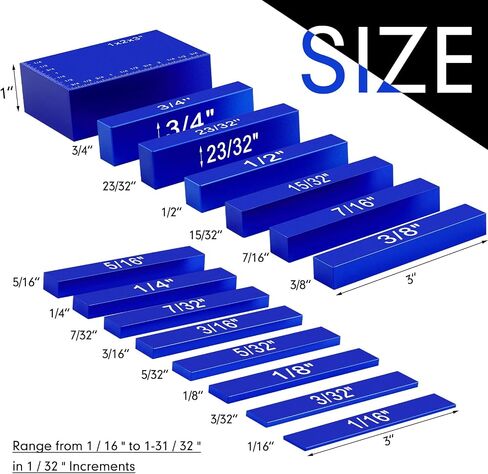 Setup Blocks Height Gauge Set, 15 Pieces Precision Saw Kit Drill Press Table Router Setup Blocks Woodworking Tool Setup Bars Accessories Aluminum Square Laser Engraved Size Markings(Blue) in Saudi Arabia