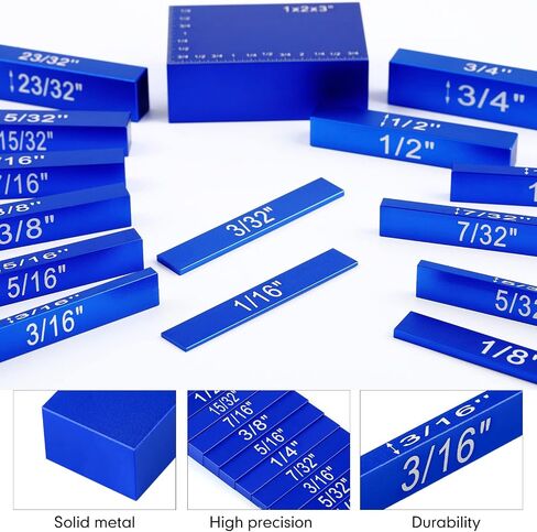 Setup Blocks Height Gauge Set, 15 Pieces Precision Saw Kit Drill Press Table Router Setup Blocks Woodworking Tool Setup Bars Accessories Aluminum Square Laser Engraved Size Markings(Blue) in Saudi Arabia