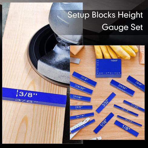 Setup Blocks Height Gauge Set, 15 Pieces Precision Saw Kit Drill Press Table Router Setup Blocks Woodworking Tool Setup Bars Accessories Aluminum Square Laser Engraved Size Markings(Blue) in Saudi Arabia