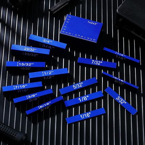 Setup Blocks Height Gauge Set, 15 Pieces Precision Saw Kit Drill Press Table Router Setup Blocks Woodworking Tool Setup Bars Accessories Aluminum Square Laser Engraved Size Markings(Blue) in Saudi Arabia
