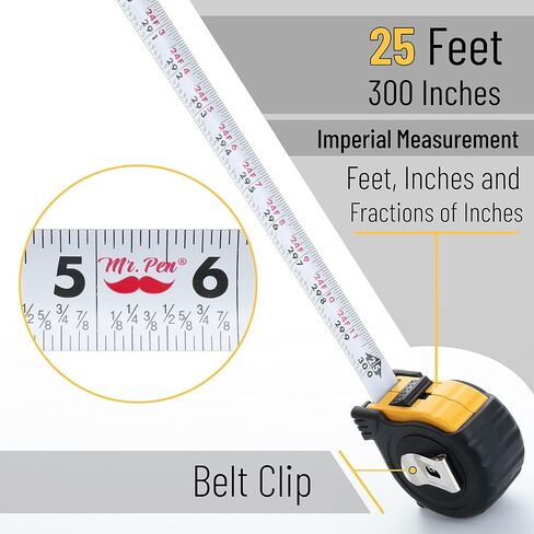 Mr. Pen- Tape Measure, 25-Foot, Steel Measuring Tape, Retractable Measuring Tape, Tape Measure with Fractions, Easy Read Tape Measure, Tape Measure 25 ft, Steel Tape Measure. in Saudi Arabia