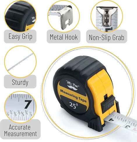 Mr. Pen- Tape Measure, 25-Foot, Steel Measuring Tape, Retractable Measuring Tape, Tape Measure with Fractions, Easy Read Tape Measure, Tape Measure 25 ft, Steel Tape Measure. in Saudi Arabia