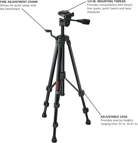 Bosch BT150 Compact Tripod with Extendable Height for Use with Line Lasers, Point Lasers, and Laser Distance Tape Measuring Tools, Black in Saudi Arabia