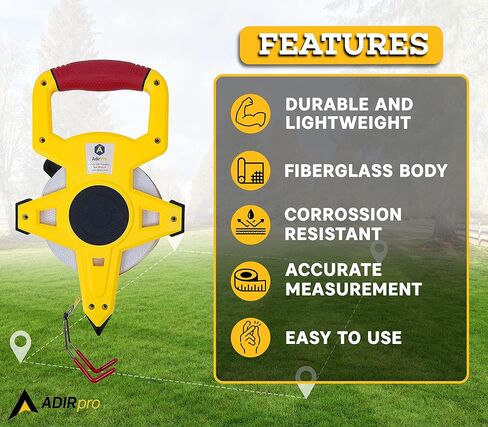 AdirPro Fiberglass 100' Appraiser’s Measuring Tape Tape Rule with Extra Large Metal End Hook for Precise Measurements, Perfect for Appraisers, Surveyors, Landscapers in Saudi Arabia