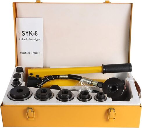 10 Ton 1/2" to 2" Hydraulic Knockout Punch Driver Tool Kit Electrical Conduit Hole Cutter Set KO Tool Kit with 6 Dies Knockout Punches for Installing Repairing Wire Pipeline Signal lamp Machinery in Saudi Arabia