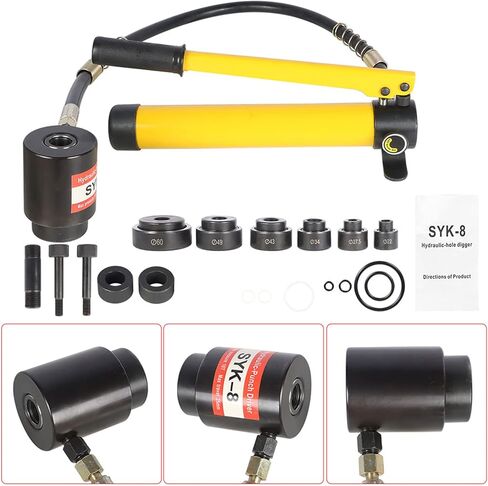 10 Ton 1/2" to 2" Hydraulic Knockout Punch Driver Tool Kit Electrical Conduit Hole Cutter Set KO Tool Kit with 6 Dies Knockout Punches for Installing Repairing Wire Pipeline Signal lamp Machinery in Saudi Arabia