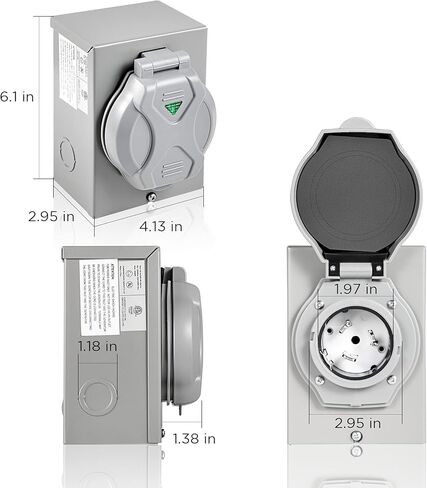 صندوق مدخل طاقة مولد IHAYNER 50 أمبير، NEMA SS2-50P، صندوق مدخل سلك مولد 50 أمبير، صندوق مدخل طاقة NEMA 14-50P لسلك مولد 3 شقوق، مقاوم للطقس، 125/250 فولت، 12500 وات، مدرج في قائمة ETL in Kuwait