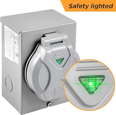 صندوق مدخل طاقة مولد IHAYNER 50 أمبير، NEMA SS2-50P، صندوق مدخل سلك مولد 50 أمبير، صندوق مدخل طاقة NEMA 14-50P لسلك مولد 3 شقوق، مقاوم للطقس، 125/250 فولت، 12500 وات، مدرج في قائمة ETL in Kuwait