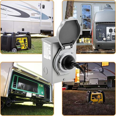 صندوق مدخل طاقة مولد IHAYNER 50 أمبير، NEMA SS2-50P، صندوق مدخل سلك مولد 50 أمبير، صندوق مدخل طاقة NEMA 14-50P لسلك مولد 3 شقوق، مقاوم للطقس، 125/250 فولت، 12500 وات، مدرج في قائمة ETL in Kuwait