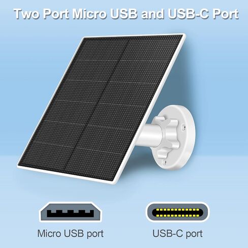 لوحة شمسية لكاميرا الأمان، لوحة شمسية USB 5 وات لكاميرا أمان DC 5 فولت، لوحة شمسية بمنفذ USB صغير ومنفذ USB-C، شاحن شمسي مقاوم للماء IP65 للكاميرا مع تركيب قابل للتعديل 360 درجة in Kuwait