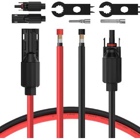 BougeRV 3 Feet 8AWG Solar Extension Cable with Female and Male Connector with Extra Pair of Connectors Solar Panel Adaptor Kit Tool (3FT Red + 3FT Black)