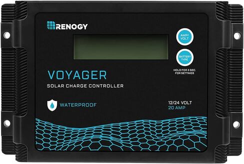 Renogy Voyager 10A 12V/24V PWM وحدة تحكم شحن بالطاقة الشمسية مقاومة للماء مع شاشة LCD لبطارية AGM، جل، مغمورة وبطارية ليثيوم، تستخدم في RVs، المقطورات، القوارب، اليخوت، Voyager 10A، أزرق/أسود in Saudi Arabia