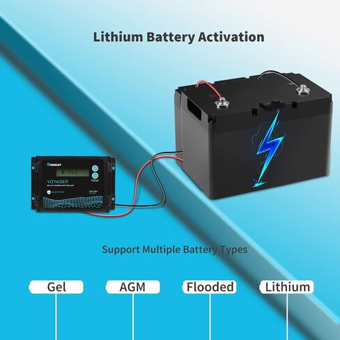 Renogy Voyager 10A 12V/24V PWM وحدة تحكم شحن بالطاقة الشمسية مقاومة للماء مع شاشة LCD لبطارية AGM، جل، مغمورة وبطارية ليثيوم، تستخدم في RVs، المقطورات، القوارب، اليخوت، Voyager 10A، أزرق/أسود in Saudi Arabia
