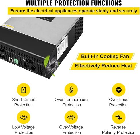 VEVOR عاكس شمسي هجين، 3KVA 2400W، عاكس موجة جيبية نقية خارج الشبكة، 24VDC إلى 110VAC عاكس متعدد الوظائف مع وحدة تحكم شحن بالطاقة الشمسية 50A PWM مدمجة، يدعم المرافق/المولد/الطاقة الشمسية in Kuwait