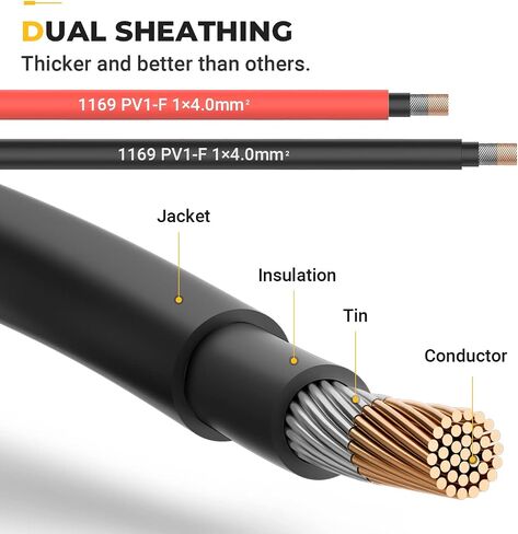 BougeRV 20 قدم 10AWG كابل تمديد للطاقة الشمسية مع موصل أنثى وذكر مع زوج إضافي مجاني من الموصلات أداة محول اللوحة الشمسية (20 قدم أحمر + 20 قدم أسود) in Kuwait