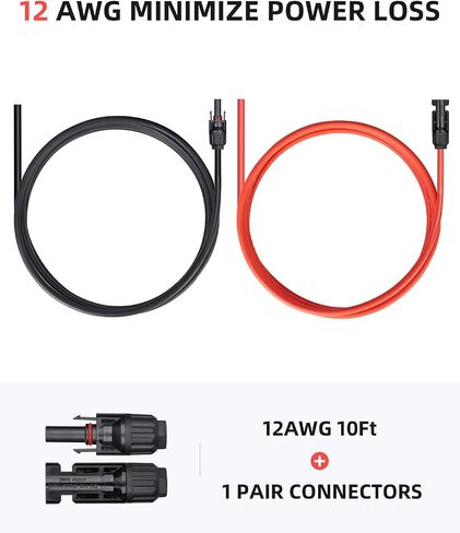 BougeRV 20 قدم 10AWG كابل تمديد للطاقة الشمسية مع موصل أنثى وذكر مع زوج إضافي مجاني من الموصلات أداة محول اللوحة الشمسية (20 قدم أحمر + 20 قدم أسود) in Kuwait