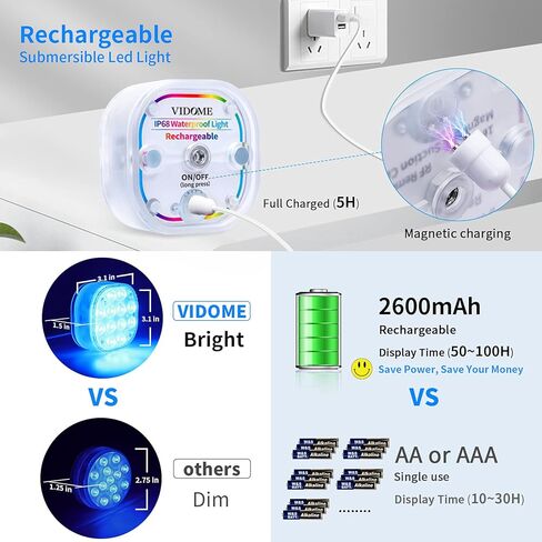 Rechargeable Pool Lights with Large Suction Cup, Color Changing Led Lights Bathtub Lights, Full Waterproof Submersible Led Light Magnetic Pool Lights Remote Controlled Shower Light Spa Light in Saudi Arabia