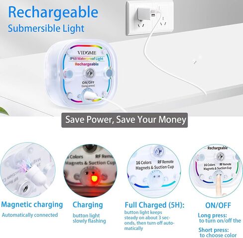 Rechargeable Pool Lights with Large Suction Cup, Color Changing Led Lights Bathtub Lights, Full Waterproof Submersible Led Light Magnetic Pool Lights Remote Controlled Shower Light Spa Light in Saudi Arabia