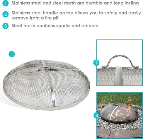 Sunnydaze Rust-Resistant Stainless Steel Fire Pit Spark Screen Cover - 24-Inch Diameter in Kuwait