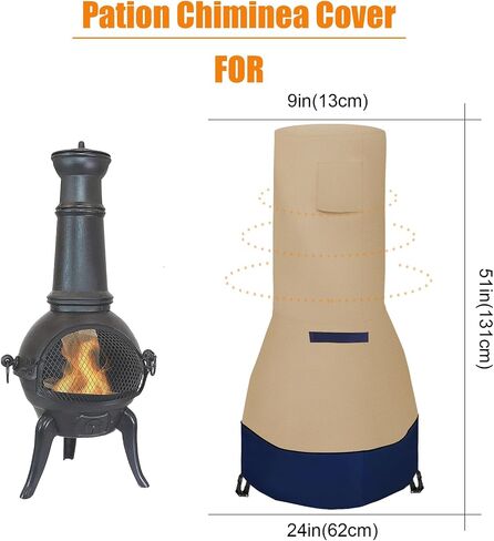 DUSTYPROTE Chiminea Cover，Weather-Proof Chiminea Fire Pit Cover，Fire Pit Heater Cover Waterproof，Clay Chiminea Cover Large Size, Khaki Patchwork Dark Blue, Cover Only in Saudi Arabia
