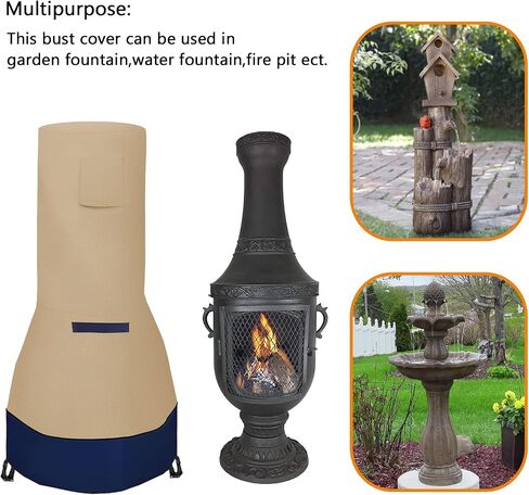 DUSTYPROTE Chiminea Cover，Weather-Proof Chiminea Fire Pit Cover，Fire Pit Heater Cover Waterproof，Clay Chiminea Cover Large Size, Khaki Patchwork Dark Blue, Cover Only in Saudi Arabia