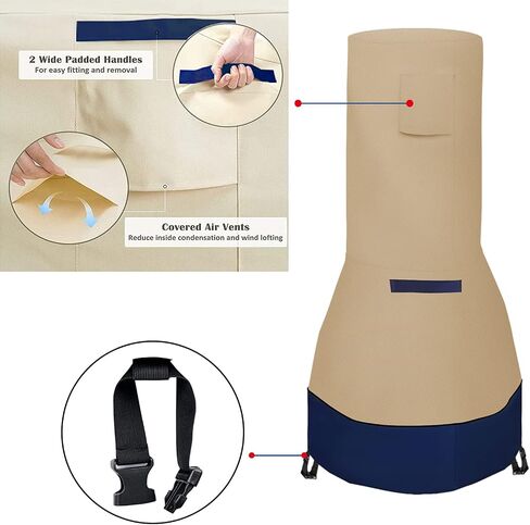 DUSTYPROTE Chiminea Cover，Weather-Proof Chiminea Fire Pit Cover，Fire Pit Heater Cover Waterproof，Clay Chiminea Cover Large Size, Khaki Patchwork Dark Blue, Cover Only in Saudi Arabia