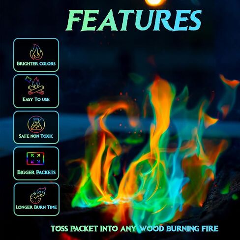 Pack of 25 Fire Changing Color Packets for Campfires, Fire Pits, and Outdoor Wood Fireplaces, Longer Lasting Burn Time, Safe and Non-Toxic in Saudi Arabia