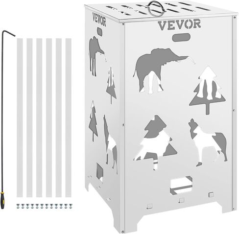 VEVOR Burn Barrel, 14x14x24 inch Burn Cage, Stainless Steel Cage Incinerator, Incinerator Barrel with Lid and Handle, Fire Poker and Ignition Holes, Perfect for Outdoors in Saudi Arabia