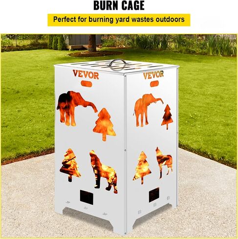 VEVOR Burn Barrel, 14x14x24 inch Burn Cage, Stainless Steel Cage Incinerator, Incinerator Barrel with Lid and Handle, Fire Poker and Ignition Holes, Perfect for Outdoors in Saudi Arabia