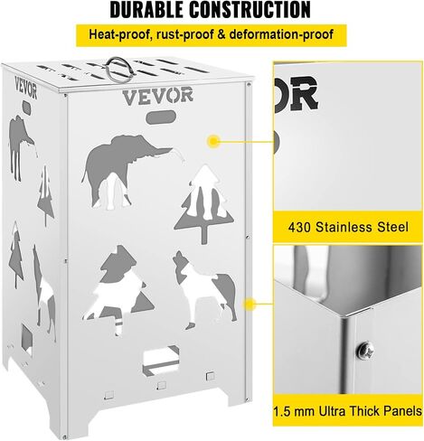 VEVOR Burn Barrel, 14x14x24 inch Burn Cage, Stainless Steel Cage Incinerator, Incinerator Barrel with Lid and Handle, Fire Poker and Ignition Holes, Perfect for Outdoors in Saudi Arabia