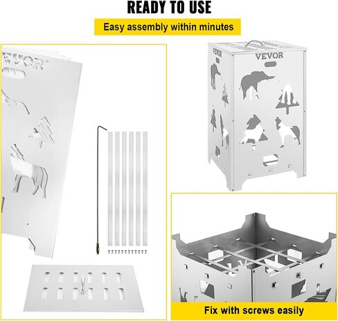 VEVOR Burn Barrel, 14x14x24 inch Burn Cage, Stainless Steel Cage Incinerator, Incinerator Barrel with Lid and Handle, Fire Poker and Ignition Holes, Perfect for Outdoors in Saudi Arabia