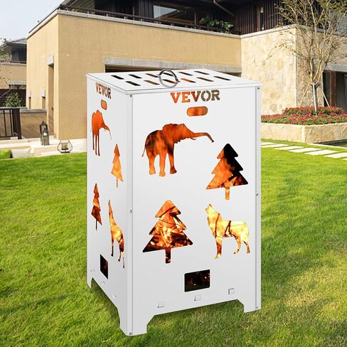 VEVOR Burn Barrel, 14x14x24 inch Burn Cage, Stainless Steel Cage Incinerator, Incinerator Barrel with Lid and Handle, Fire Poker and Ignition Holes, Perfect for Outdoors in Saudi Arabia