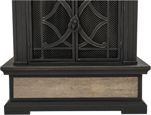 Sunjoy Outdoor Fireplace, Heirloom Patio Wood Burning Steel Fireplace with Chimney, Spark Screen, Fire Poker, and Removable Grate, Black in Kuwait
