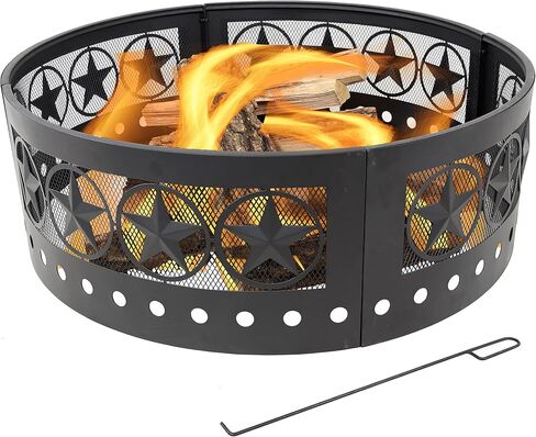 Sunnydaze Four Star Fire Pit - Large Round 36 Inch Campfire Ring - Heavy-Duty 0.91mm Thick Steel Construction - Outdoor Wood Burning Firepit - for Camping or Backyard in Saudi Arabia