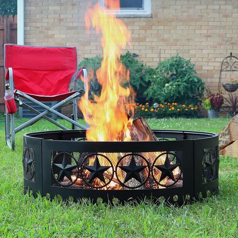 Sunnydaze Four Star Fire Pit - Large Round 36 Inch Campfire Ring - Heavy-Duty 0.91mm Thick Steel Construction - Outdoor Wood Burning Firepit - for Camping or Backyard in Saudi Arabia