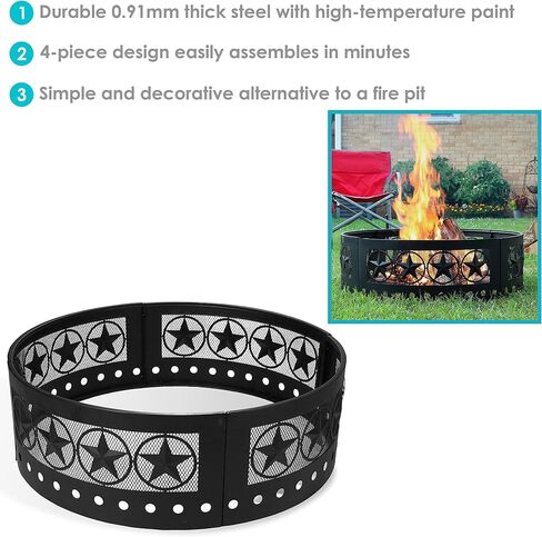 Sunnydaze Four Star Fire Pit - Large Round 36 Inch Campfire Ring - Heavy-Duty 0.91mm Thick Steel Construction - Outdoor Wood Burning Firepit - for Camping or Backyard in Saudi Arabia