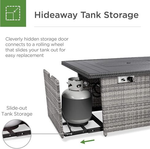 Best Choice Products 52in 50,000 BTU Outdoor Wicker Patio Propane Gas Fire Pit Table w/Aluminum Tabletop, Glass Wind Guard, Clear Glass Rocks, Cover, Slide Out Tank Holder, and Lid - Brown in Saudi Arabia