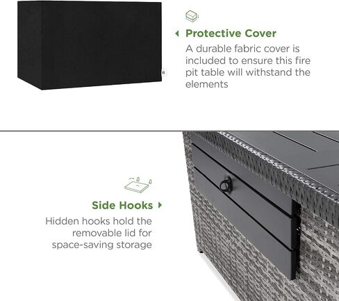 Best Choice Products 52in 50,000 BTU Outdoor Wicker Patio Propane Gas Fire Pit Table w/Aluminum Tabletop, Glass Wind Guard, Clear Glass Rocks, Cover, Slide Out Tank Holder, and Lid - Brown in Saudi Arabia