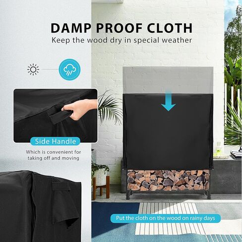 VIVOHOME 8ft رف سجل تخزين الحطب شديد التحمل للاستخدام الداخلي والخارجي مع مجموعة غطاء كومبو باللون الأسود in Kuwait