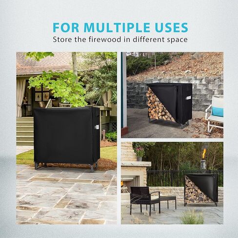 VIVOHOME 8ft رف سجل تخزين الحطب شديد التحمل للاستخدام الداخلي والخارجي مع مجموعة غطاء كومبو باللون الأسود in Kuwait