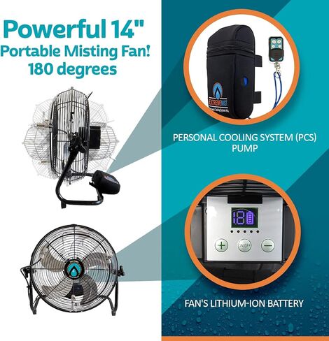 EXTREMEMIST 14" Misting Fan – 3 Mister Nozzles, 20W Solar Panel | Detachable Pump with 16ft. Misting Line | Perfect for Outdoors, Camping, Tailgating in Saudi Arabia