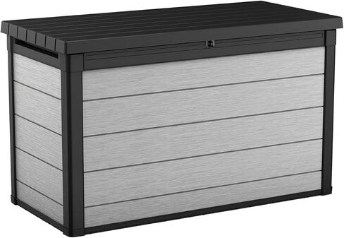 Keter Denali 30 Gallon Resin Deck Box for Patio Furniture, Pool Accessories, and Storage for Outdoor Toys, Grey/Black in Saudi Arabia