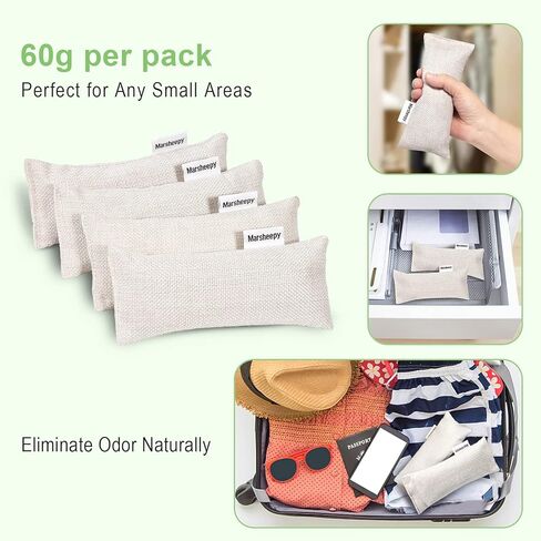 عبوة من 6 أكياس من فحم الخيزران الطبيعي من مارشيبي، مزيل للروائح الكريهة للأحذية ومزيل للروائح الكريهة، مزيل لرائحة الأحذية الطبيعية بنسبة 100%، مزيل لرائحة الأحذية (60 جم ​​× 6 عبوات) in Kuwait