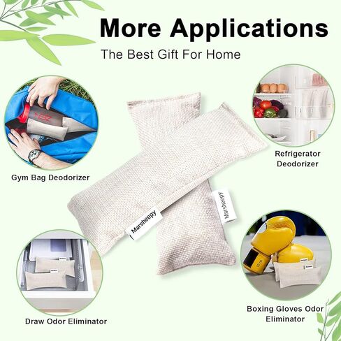 عبوة من 6 أكياس من فحم الخيزران الطبيعي من مارشيبي، مزيل للروائح الكريهة للأحذية ومزيل للروائح الكريهة، مزيل لرائحة الأحذية الطبيعية بنسبة 100%، مزيل لرائحة الأحذية (60 جم ​​× 6 عبوات) in Kuwait