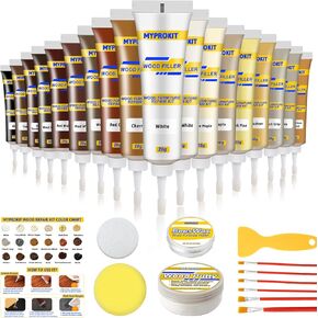 MYPROKIT Wood Filler, Wood Furniture Repair Kit, Wood Floor Scratch Remover with 18 Colors, Wood Putty and Beeswax for Wood Stains, Holes, Laminate, Cabinet, Tables, Cherry, Oak, Walnut - Set of 31 in Saudi Arabia
