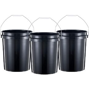 United Solutions 5 Gallon Bucket Heavy Duty Plastic Bucket Comfortable Handle Easy to Clean Perfect for on The Job Home Improvement or Household Cleaning; Black 3 Pack