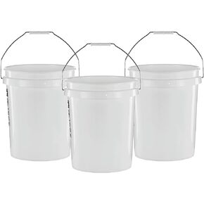 United Solutions 5 Gallon Bucket, Heavy Duty Plastic Bucket, Comfortable Handle, Easy to Clean, Perfect for on The Job, Home Improvement, or Household Cleaning; White, Pack of 3