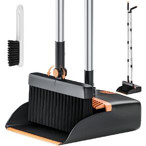 Broom and Dustpan Set, Cleaning Supplies Broom and Dustpan Set for Home, 48" Long Stainless Steel Handle Brooms with Upright Dustpan Combo Set for Home Office Kitchen Lobby Floor Cleaning in Saudi Arabia