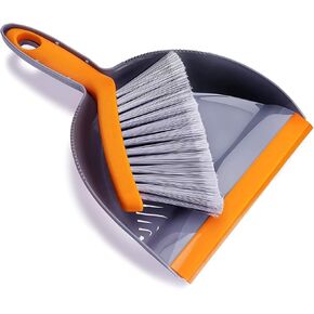 Dustpan and Brush Set - Brush and Dustpan Set with Bamboo Handle, Kid Broom Dustpan, Mini Brushes and Dustpan Combo for Pet, Car, Sofa, Desk, Keyboard, Floor Cleaning, Gray, 14 x 8.1 inch